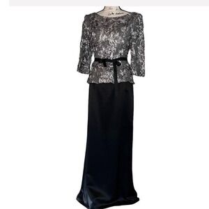 Alex Evenings Black Maxi‎ Dress with Embellished Silver Top and Ribbon